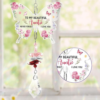 Funnli Aunt Gifts, Aunt Birthday Gifts Crystal Suncatcher, Christmas Birthday Mothers Day Thanksgiving Valentines Day Easter Gift for Auntie from Niece Nephew Window Hangings Home Decoration