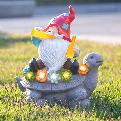 Gnome Garden Decor Statue with Solar Light Lantern, Turtle with Succulent Birthday Gifts for Women Mom Grandma, Funny Waterproof Resin Figurine Outdoor Decorations for Yard Patio Lawn Balcony Porch