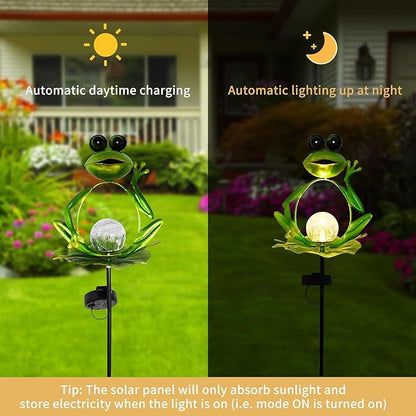 Frog Solar Garden Light, Waterproof Auto On/Off Path Lights Yard Art Ornament, Outdoor Iron Frog Decoration for Yard, Patio, Pathway (Green)