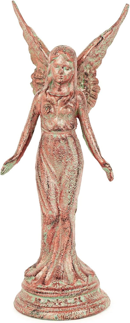 Sungmor Vintage Cast Iron Angel Statue - Rustic Decorative Figurine for Garden, Shelf or Mantel - 15.3" Tall Heavy Duty Patina Finish, Indoor/Outdoot Angel Sculpture