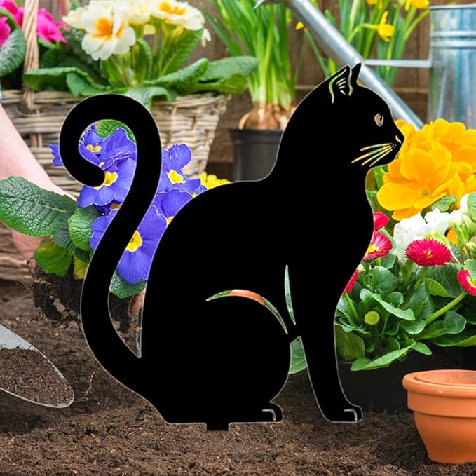 awakentti Yard Ornaments, Garden Outdoor Statues Animal Stakes, Metal Black Cat Stake Garden Garden Statue, Garden Stakes Decorative for Yard Decor and Lawn Ornaments (A)