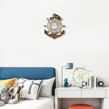 Anchor Outdoor Clock, Nautical Ship Wheel Rudder Wall Clock, Beach Sea Style Decorative Clock for Patio, Pool, Porch (Vintage+Gold+Silver)