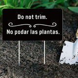 Menkxi 2 Pcs Do Not Trim Yard Signs with Plastic Stakes, 9.2'' x 4.9'' Bilingual Plant Signs Outdoor PP Material Garden Markers, 11.81'' Stake (Black)
