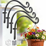 AJART Hanging Plant Hanger Outdoor: 12-Inch Metal Bird Feeder Wall Hooks - 4 Pieces Black Plant Bracket Hook for Hanging Flower Baskets