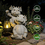 Solar Garden Outdoor Statues Lantern Figurines Light Decorations for Outdoor Patio Balcony Yard Lawn, Ideal Gifts for Mom Friends (Cement Gray- Dragon)