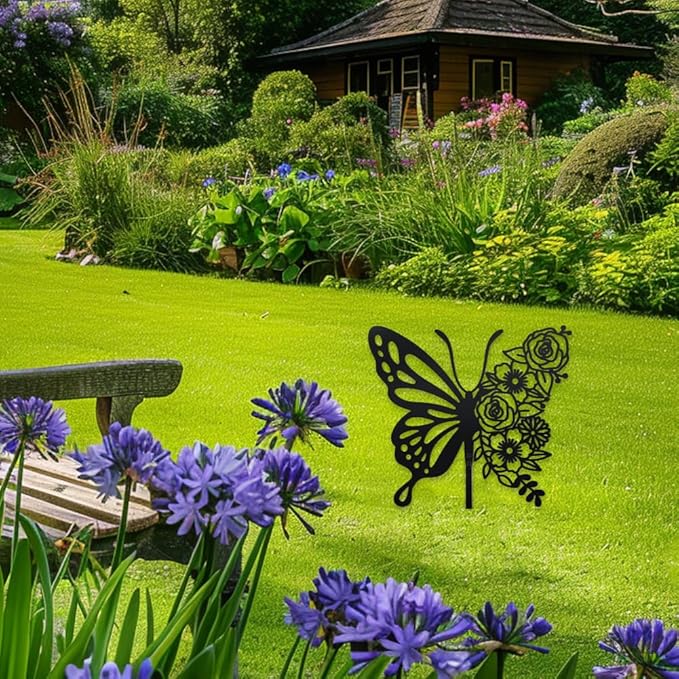 WADORN Butterfly Metal Decorative Garden Stakes, Butterfly Flowers Garden Outdoor Statues Silhouette Boho Butterfly Stakes Metal Butterfly Garden Statues for Lawn Ornaments Yard Patio Outdoor Garden