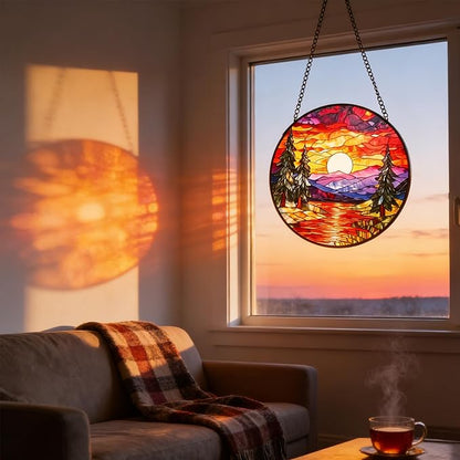 Sunset Suncatcher for Window, 7.8 Inch Stained Glass Suncatchers for Outdoors Garden Patio Decor, Rainbow Maker Prism Gifts for Women Men, Housewarming Birthday Christmas Home Decorations