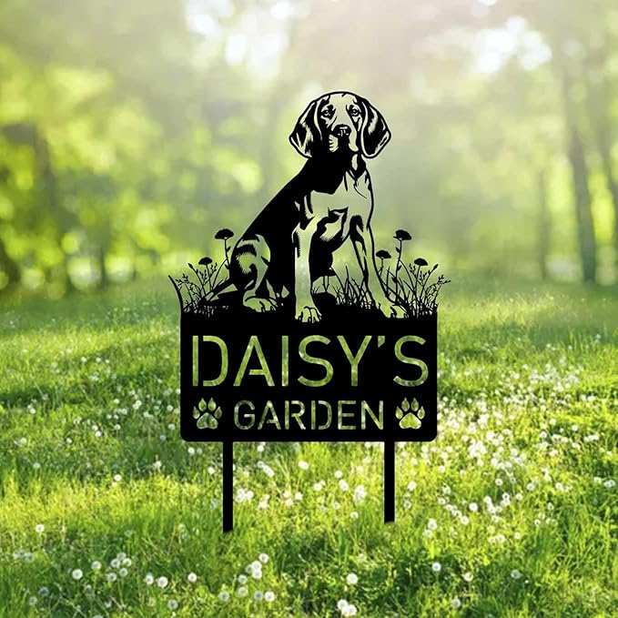 Custom English Foxhound Dog Metal Memorial Garden Stake Personalized Pet Grave Marker Name Sign Remembrance Stake Decor Sympathy Dog Loss,Outdoor Statues for Yard Garden Lawn Patio Pathway Grave.