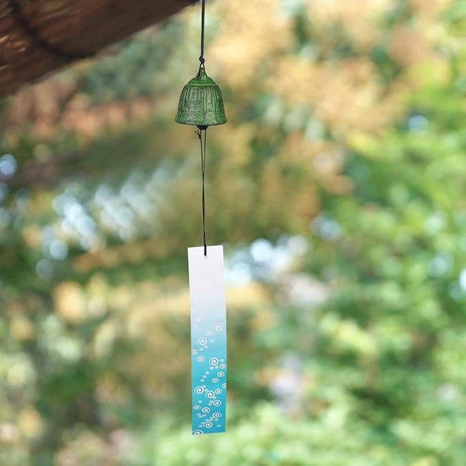AUNMAS Wind Chimes for Outside, Japanese Cast Iron Wind Chime Zen Buddhist Temple Bell Design with Soothing Meditation Sound Unique Balcony Wnd Bell for Home Garden Decor(Green)