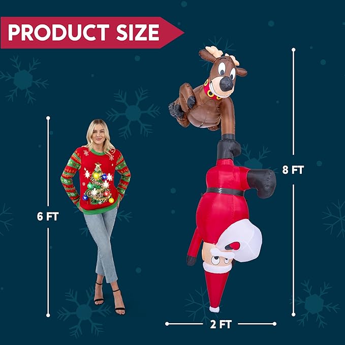 Joiedomi Hanging Christmas Inflatables Decoration, Christmas Inflatable Reindeer and Climbing Santa, Blow Up Santa with Build-in LED for Xmas Party Indoor, Outdoor, Yard, Garden, Lawn Decor