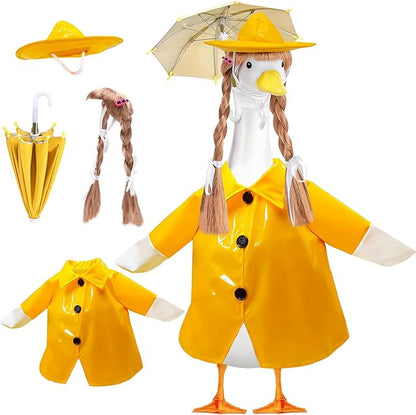 4 Pcs Porch Goose Raincoat with Wigs, Outfits and Clothes, Spring Summer Goose Statue Raincoat Costume, 23" Geese Statue Clothes for Patio Yard Lawn Outdoor Decor (Yellow)