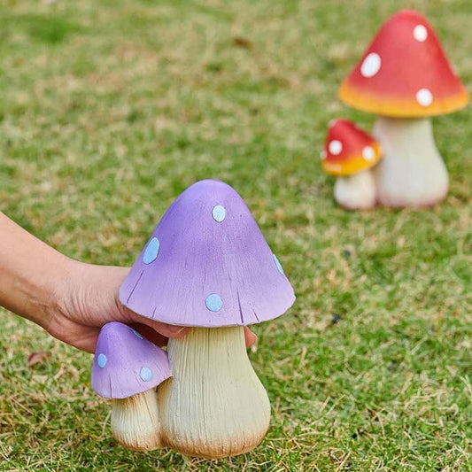 Mushroom Decor Fairy Garden Accessories - Outdoor Cottagecore Decor Mushrooms Ornament for Garden Decoration Garden Gnome's Favorite Mushroom Statues（8” Purple）