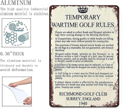 Temporary Wartime Golf Rules Metal Signs Retro Wall Decor For Home Cafes Office Store Pubs Club Man Cave Bathroom Sign 12X8 IN