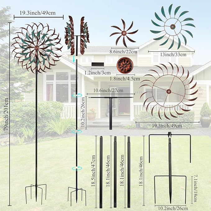 VEWOGARDEN 19" Dia Large Wind Spinner Outdoor with 6 Blades, Metal Kinetic Wind Sculptures & Spinners for Yard, Garden, Lawn Decorations