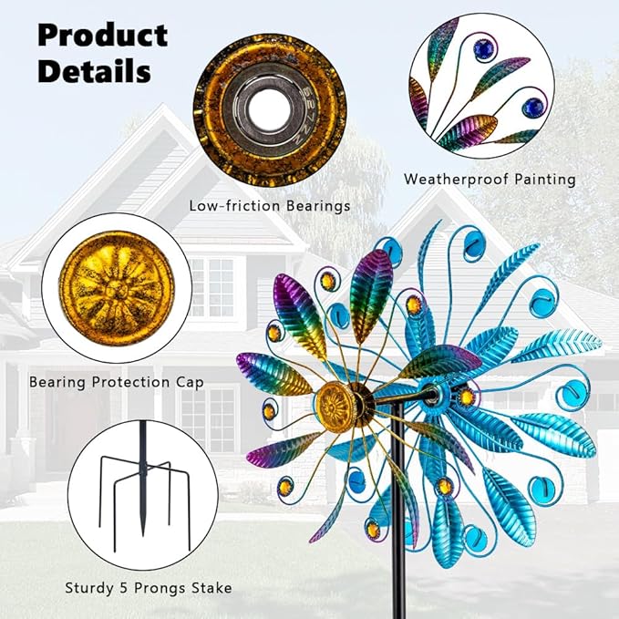 Metal Wind Spinners for Outdoor, 360° Spinning Wind Sculpture with Sturdy Metal Stake, Art Decor for Garden, Yard, Patio, Lawn - Ideal Gift for Family & Friends