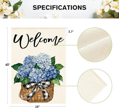 AVOIN colorlife Hydrangea Spring Summer House Flag 28x40 Inch Double Sided Outside, Floral Welcome Yard Outdoor Flag