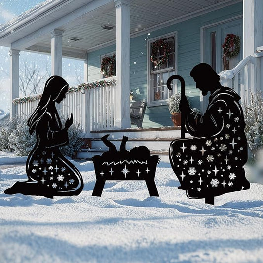 Metal Nativity Scene Outdoor Christmas Decorations, 17” Nativity Silhouette Outdoor Nativity Scene Set, Weather Resistant Outside Nativity Scene Outdoor Yard Stakes for Yard Lawn Garden Pathway