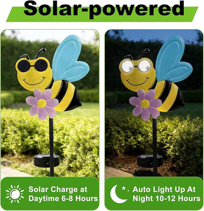 Rngmsi Garden Solar Lights Dynamic Eyes, Bee Solar Garden Lights Stake Outdoor Decorations, LED Lighting Bee Decor Gifts for Patio Yard Pathway Lawn Ornaments