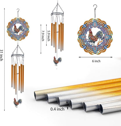 Wind Chimes with Rooster Wind Spinner, Chicken Gifts for Men, Women, Retirement, Teacher, Parents - Outdoor Hanging Decor Clearance for Garden, Patio, Backyard Or Porch