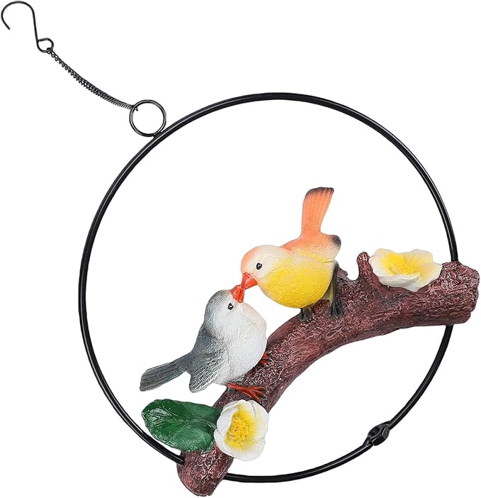 Zerodis Hanging Birds Statue Exquisite Decoration with Iron Ring Perfect for Garden and Patio Decor (Green Yellow) (Green Yellow) ()