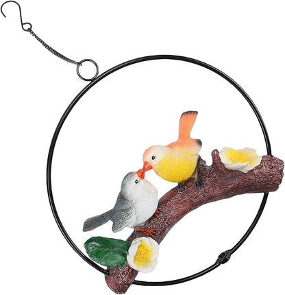 Zerodis Hanging Birds Statue Exquisite Decoration with Iron Ring Perfect for Garden and Patio Decor (Green Yellow) (Green Yellow) ()