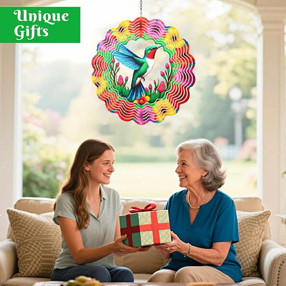 Wind Spinners Outdoor,Hanging 3D Hummingbird Garden Wind Spinner for Outdoor Silhouette Decorations,Gifts for Women Men Metal Wind Kinetic Sculpture for Decor Garden,Yard Art,Patio,Porch,Balcony