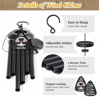 40th Anniversary Wind Chimes Gifts for Men Women,Romantic 40 Year Anniversary for Couples, Wife, Husband, Parents, Friends, 40th Wedding Gifts Idea of Happy Anniversaries Decorations,Black