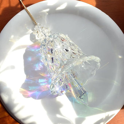 Crystal Bell Suncatcher, Iridescent Rainbow Glass, Hanging Window Decoration (AB, 4"(10cm))