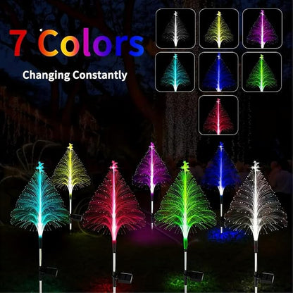 Solar Christmas Tree Lights, Christmas Decorations Outdoor, with 7 Color Changing Jellyfish Lights, Waterproof Solar Powered Christmas Tree for Outdoor Garden Pathway Xmas Decor（2 Pack