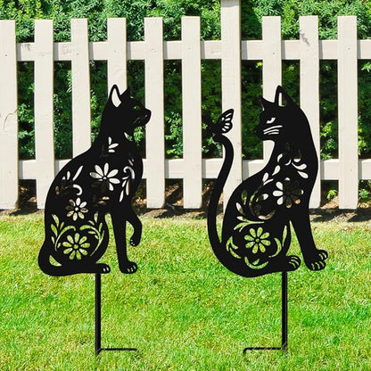 Black Cat Metal Decorative Garden Stakes, Unique Gifts for Cat Lovers, Garden Decor for Outside, Yard Art, Patio, Outdoor Decor, Garden Decorations, Lawn Ornaments (2 PCs)