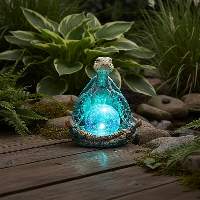 6.3 ' Solar Garden Decor - Sea Turtle Gifts for Women - Resin Yoga Sea Turtle Garden Statue Coastal Decor for Outdoor Yard Patio Porch Waterproof - Housewarming Gifts New Home for Men Women