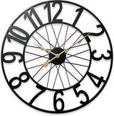 Large Wall Clock, Modern Black Decorative Wall Clock Silent Non Ticking Battery Operated, 24 Inch Wheel Metal Clock for Outdoor Covered Patio, Pool Area, Living Room, Farmhouse, Kitchen