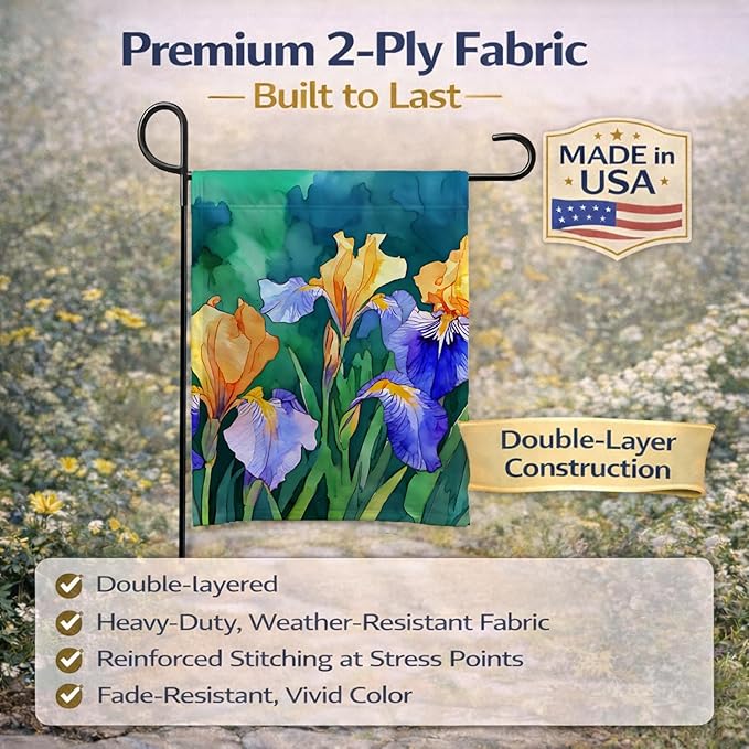 Caroline's Treasures Tennessee Iris in Watercolor Garden Flag Mailbox Flag Decorative Yard Flag Banner Outside Patio Artwork Yard Flower Beds, Garden Size, Multicolor
