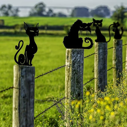Metal Cat Garden Decor,Black Cat Silhouette Yard Lawn Outdoor Decorations,Weather Resistance Steel Cat Decor for Cat Lovers (D)