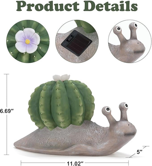 Etlemonde Solar Cactus Snail Statue Garden Decor Light - Outdoor Decorative LED Flower, Suitable for Patio, Lawnand Garden Decorations, Gifts for Mom