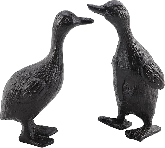 Cast Iron Duck Statue Set of 2, Heavy Duty Small Cute Duck Statuary Ducks Decor for Garden Desktop Farmhouse Figure Home Decoration