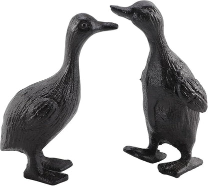 Cast Iron Duck Statue Set of 2, Heavy Duty Small Cute Duck Statuary Ducks Decor for Garden Desktop Farmhouse Figure Home Decoration