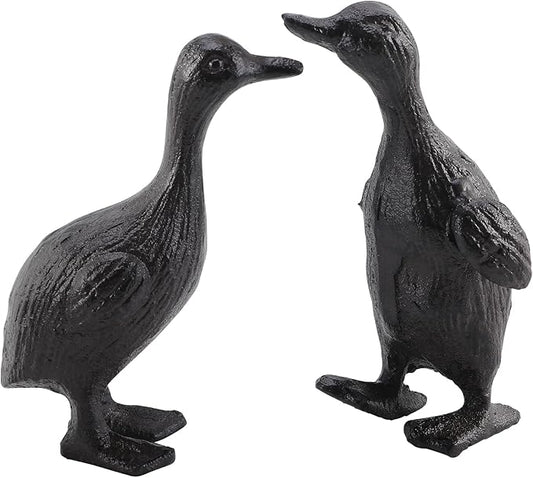 Cast Iron Duck Statue Set of 2, Heavy Duty Small Cute Duck Statuary Ducks Decor for Garden Desktop Farmhouse Figure Home Decoration