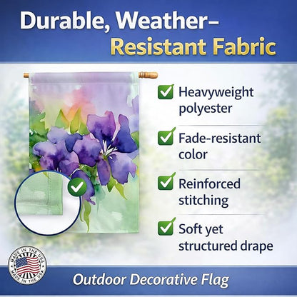 Caroline's Treasures New Jersey Violet in Watercolor House Flag Large Porch Sleeve Pole Decorative Outside Yard Banner Artwork Wall Hanging, Polyester, House Size, Multicolor