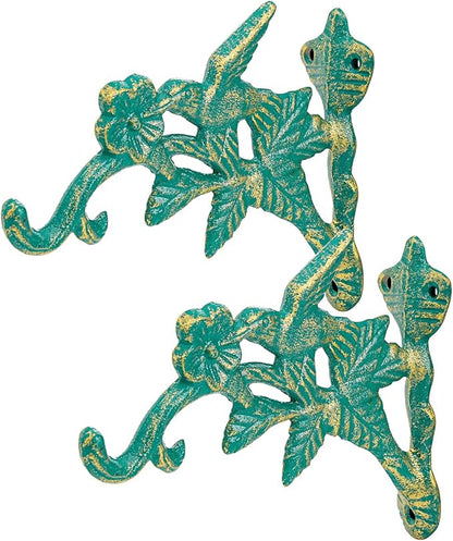 Sungmor Cast Iron Hanging Plant Brackets Decorative Plant Hanger, 2 Pack Green Wall Mounted Flower Pot Hooks, Outdoor Bird Feeder Hanger, Vintage Garden Hooks for Wind Chimes, Lanterns, Birdhouse