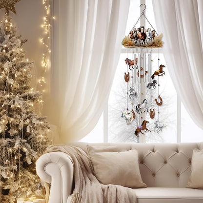 Chunful Christmas Horse Wind Chimes for Outside Aluminum Tubes Hanging Bells Memorial Windchimes with Shook Metal Horse Wind Chimes for Christmas Yard Decor Supplies for Home Lawn Porch Patio Garden