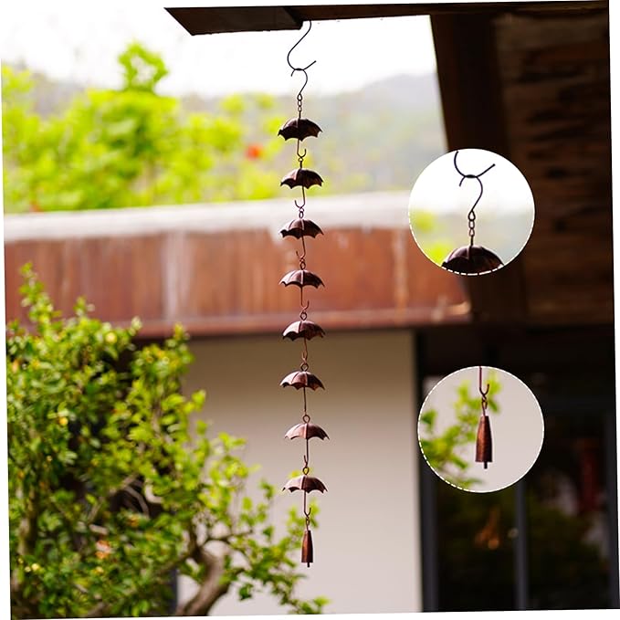 Rain Chain 39 Inch Long Rain Catcher Chain Effective Drainiage 8 Umbrella Cups Rust Resistant Chains for Outside Downspout Decorations, Chains for Gutters, Copper