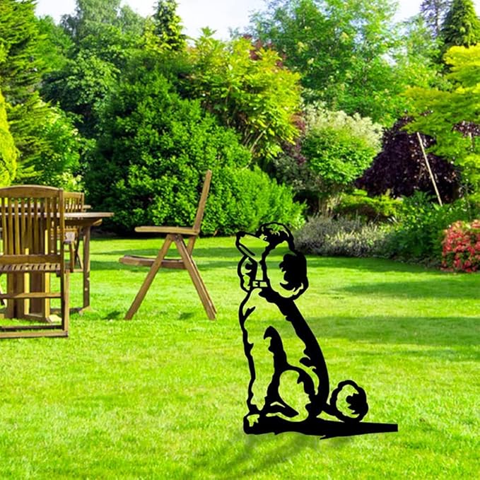 Adorable Dog Stake Decoration Yard Garden Outdoor Poodle Lawn Decor Metal Art Dog Silhouette Decoration Steel Dogs Statue Adorable Ornament Gift (Poodle)