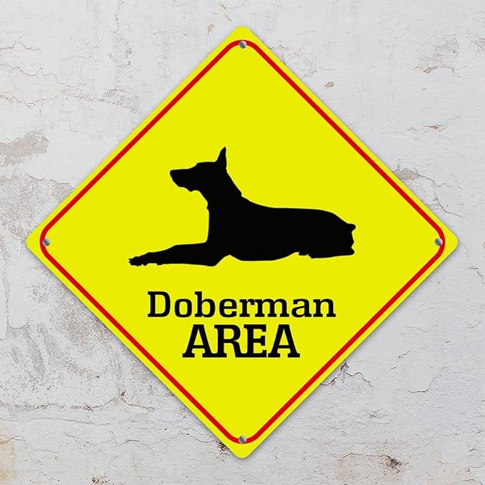 Doberman Crossing Xing Sign Beware of Doberman Dog Metal Sign Doberman Funny Warning Sign Crossing Zone Sign for Farm Yard Front Door Indoor Outdoor Street Sign 15x15in