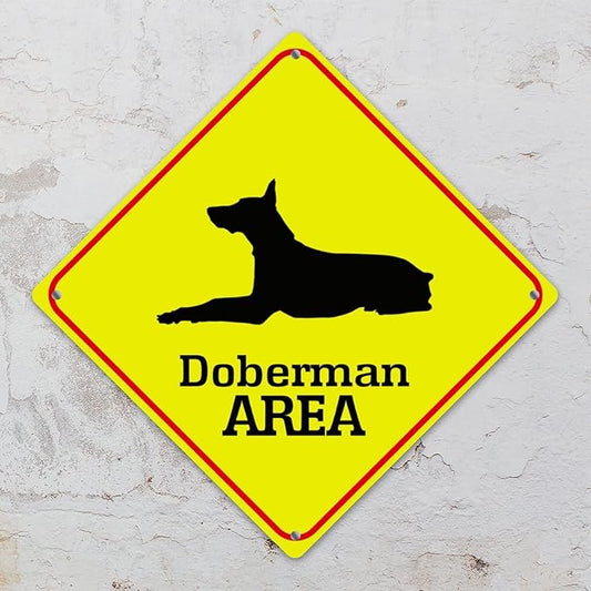 Caution Doberman Crossing XING Tin Sign Doberman Dog Area Warning Street Sign Doberman Novelty Caution Road Sign for Home Man Cave Door Porch Garden 10x10in