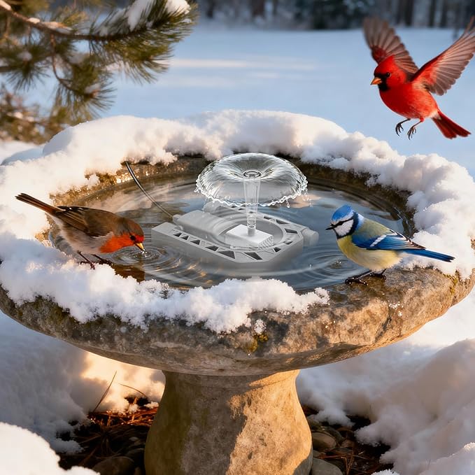 500W Bird Bath Heater with Fountain, Outdoor Cast Aluminum Submersible De-Icer with Thermostat, Birds Bath Water Heater for Winter, Chicken Waterer & Pond Heater with 9.8 Ft Cord