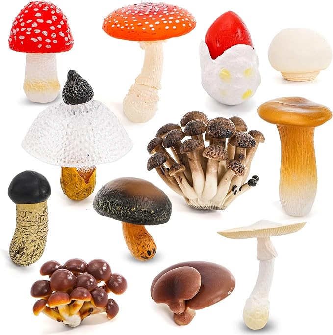 Youeon 12 Pcs Mini Mushroom Figurines Set for Garden Decor, Realistic PVC Tiny Mushroom Ornaments, Cute Miniature Statues for Fairy Garden, Yard, Lawn, DIY Crafts, and Home Decor