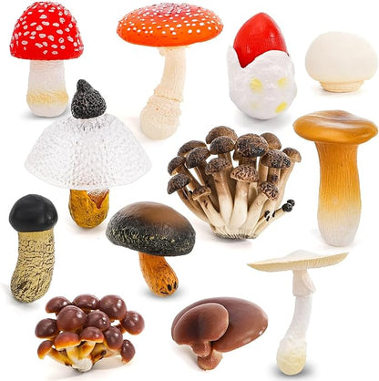 Youeon 12 Pcs Mini Mushroom Figurines Set for Garden Decor, Realistic PVC Tiny Mushroom Ornaments, Cute Miniature Statues for Fairy Garden, Yard, Lawn, DIY Crafts, and Home Decor