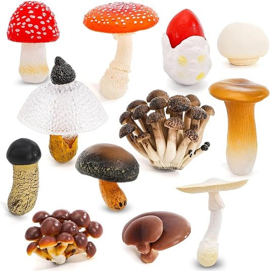 Youeon 12 Pcs Mini Mushroom Figurines Set for Garden Decor, Realistic PVC Tiny Mushroom Ornaments, Cute Miniature Statues for Fairy Garden, Yard, Lawn, DIY Crafts, and Home Decor