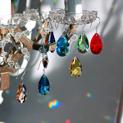 10pcs Crystal Suncatcher Prism, 38mm Multicolor Teardrop Crystal Chandelier Replacement Hanging Glass Ornament Pendant Rainbow Maker for Window, Wedding, Party, Home Décor